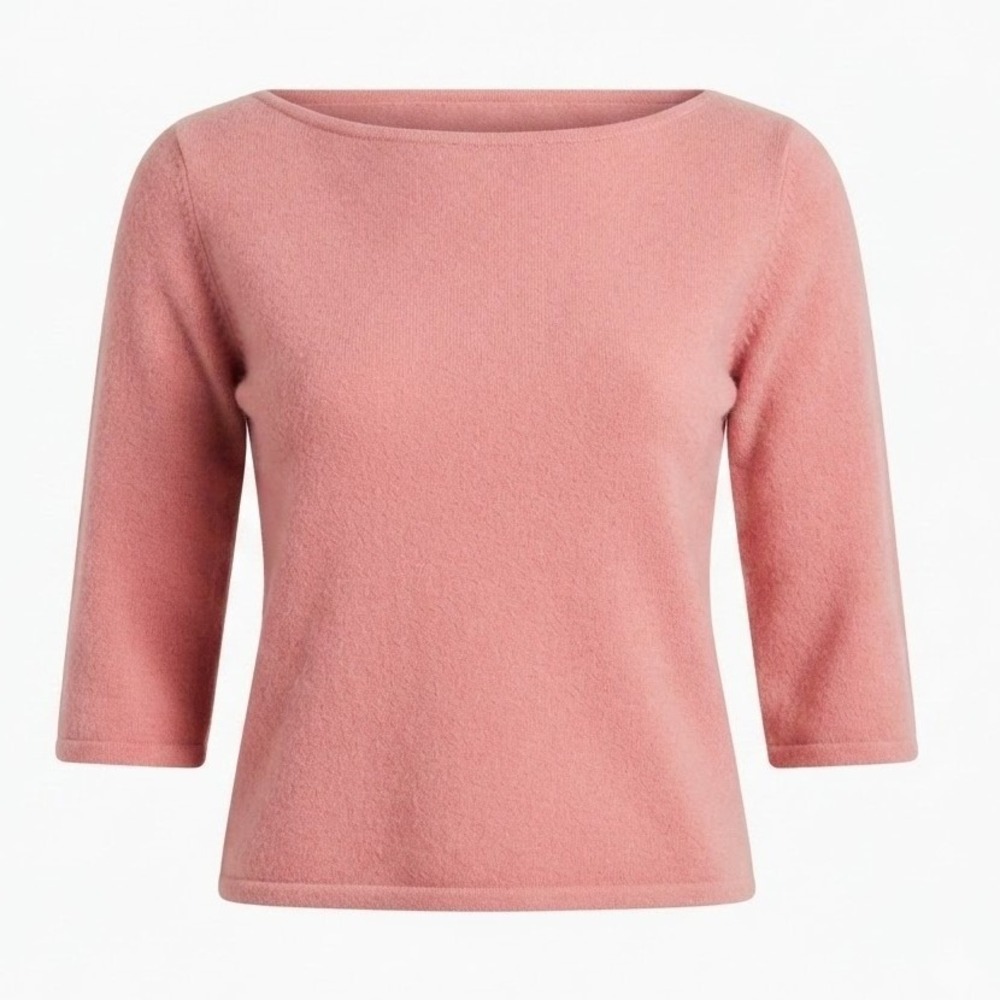 Angelino Pink 100% Pure Cashmere Boat Neck 3/4 Sleeve Sweater Medium - WD